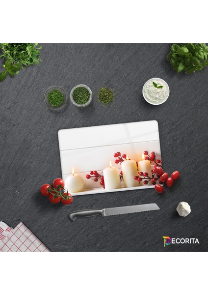 Beyaz Mum Desen | Cam Kesme Tahtası - Cam Kesme Tablası | 20cm x 30cm modelleri