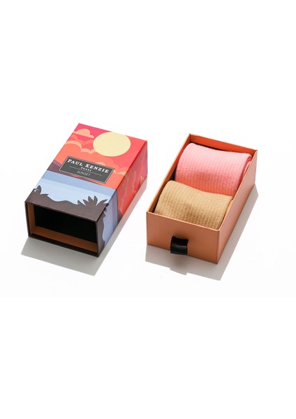 2'li Nakış Logolu Unisex Çorap - Eco Characters - Sunset