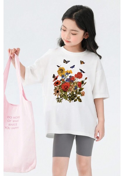 Only Trendwear Çocuk Flowers Baskılı Pamuklu Tshirt