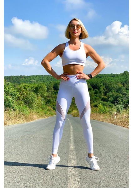 Yeni Sezon Tül Detaylı Ekstra Yüksek Bel Siyah Spor Tayt