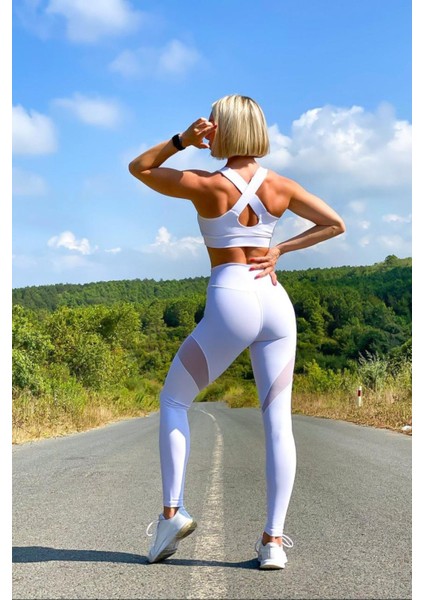 Yeni Sezon Tül Detaylı Ekstra Yüksek Bel Siyah Spor Tayt modelleri