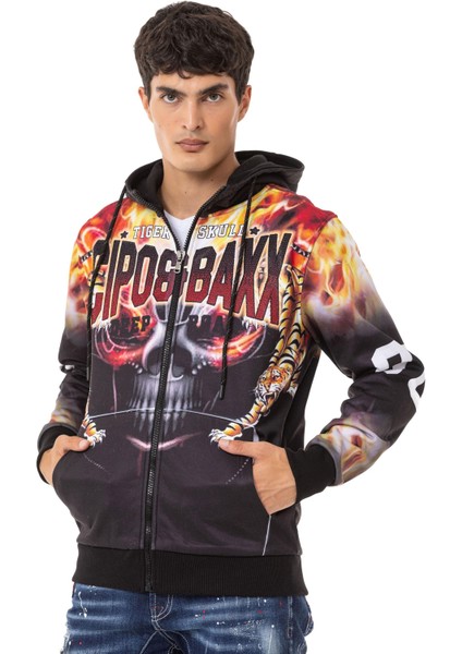 CL546 Kurukafa ve Alev Baskılı Erkek Zip Sweatshirt fiyatları