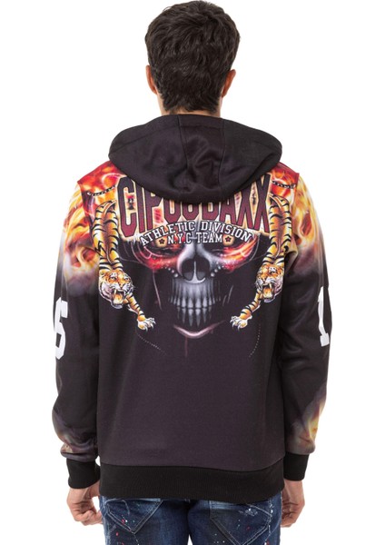 CL546 Kurukafa ve Alev Baskılı Erkek Zip Sweatshirt indirimleri
