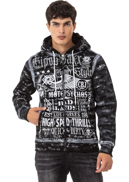 CL544 Motorcu Tarzda Baskılı Erkek Zip Sweatshirt fiyatları