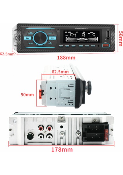 KAC38 Rgb 7 Renkli Çift USB Sd Fm Aux Bluetooth Kumandalı Mekaniksiz Oto Teyp 4X55 Watt