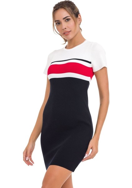 WP257 Çizgili Triko Mini Elbise modelleri