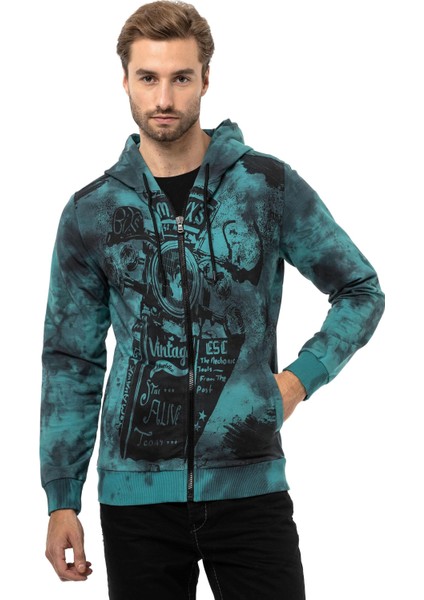 CL561 Motocu Casual Fermuarlı Erkek Sweatshirt