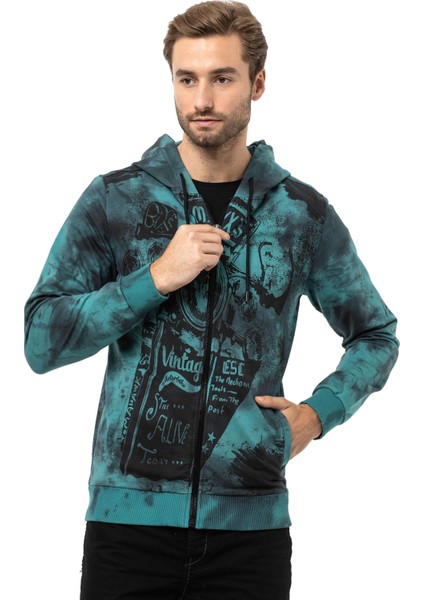 CL561 Motocu Casual Fermuarlı Erkek Sweatshirt