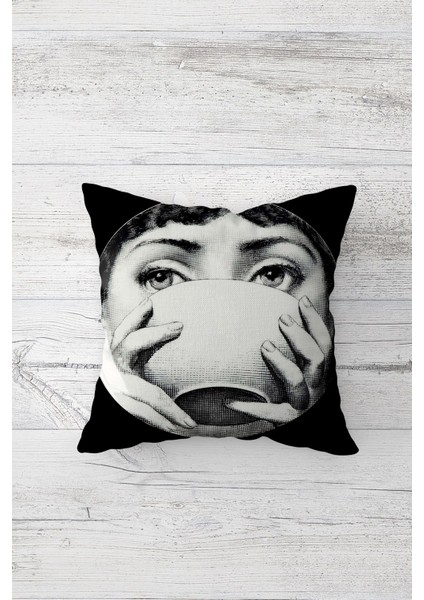 Fornasetti Figürlü Çift Tarafı Baskılı Gizli Fermuarlı Yastık Kılıfı Kırlent Koltuk Yastık Kılıfı