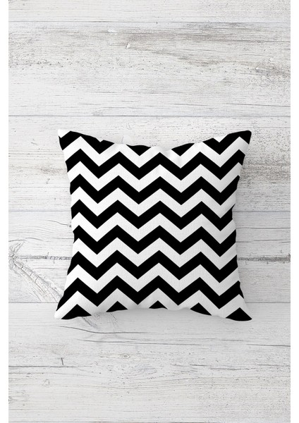 Siyah Beyaz Zigzag Çift Tarafı Baskılı Gizli Fermuarlı Yastık Kılıfı Kırlent Koltuk Yastık Kılıfı