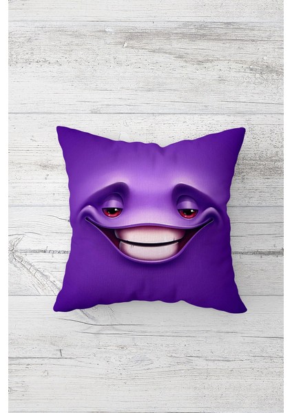 Mor Rahatlamış Emoji Çift Tarafı Baskılı Gizli Fermuarlı Yastık Kılıfı Kırlent Koltuk Yastık Kılıfı