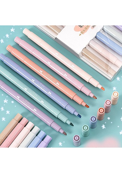 OSS23523YGB1 Stili 6colorsset Çok Renkler Midliner Pastel Fosforlu Seti Çift Uçlu Fosforlu Şeker Renk Işaretleme Kalemi Kırtasiye Çizim (Yurt Dışından) modelleri