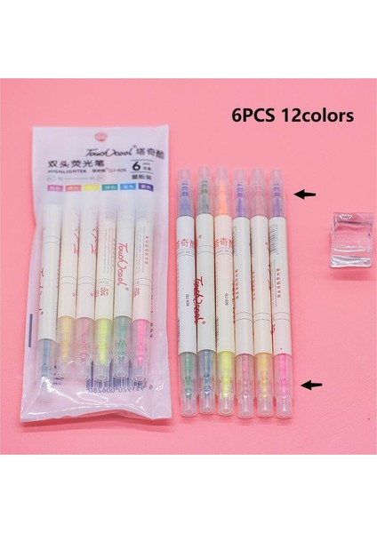 6PCS12COLORS Tarzı Et Yaratıcı Çift Uçlu Fosforlu Yumuşak Renk Vurgu Işaretleyiciler Graffiti Boyama Öğrenci Kırtasiye Okul Malzemeleri (Yurt Dışından)