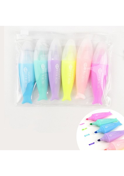 Balık-6pcs Tarzı Renkli Fosforlu Kalem Seti Çift Kafa Işaretleyiciler Çocuklar Için Kawaii Pastel Kalem Kırtasiye Estetik Ofis Okul Malzemeleri (Yurt Dışından)