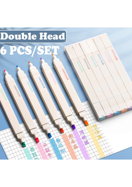 Balık-6pcs Tarzı Renkli Fosforlu Kalem Seti Çift Kafa Işaretleyiciler Çocuklar Için Kawaii Pastel Kalem Kırtasiye Estetik Ofis Okul Malzemeleri (Yurt Dışından)