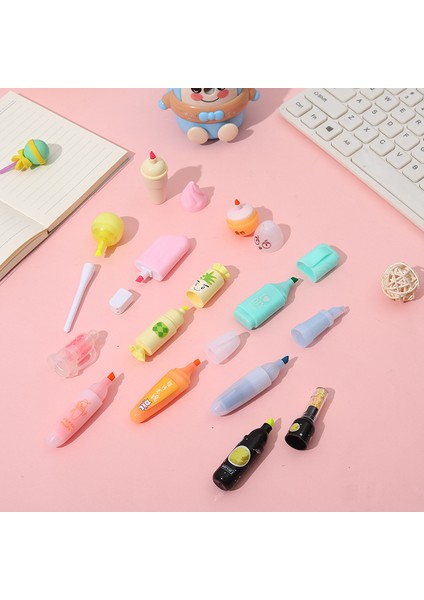 L-6pcs Tarzı Et Güzel Karikatür Fosforlu Kalemler Okul Ofis Kırtasiye Öğrencileri Çizim Malzemeleri Kawaii Dondurma Mini Boya Marker Kalem (Yurt Dışından)