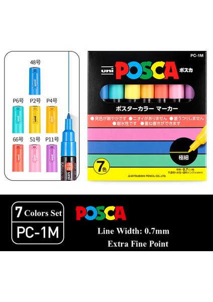 Pc-1m Tarzı 7 Açık Renkler Unı Posca Işaretleyici Seti Pc-Reklam Graffiti Manga Vurgulayıcı Kalem Akrilik Kalem Sanat Malzemeleri Kırtasiye (Yurt Dışından)