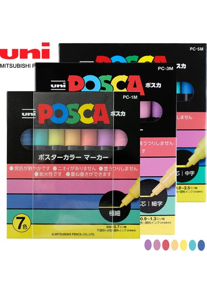 Pc-1m Tarzı 7 Açık Renkler Unı Posca Işaretleyici Seti Pc-Reklam Graffiti Manga Vurgulayıcı Kalem Akrilik Kalem Sanat Malzemeleri Kırtasiye (Yurt Dışından)