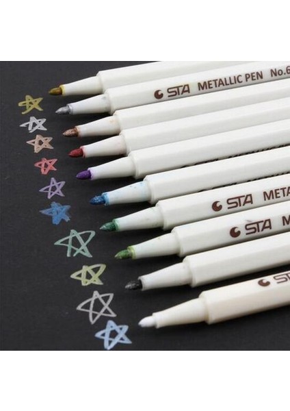 Sta-2 Stili Sta 10 Renkler Lot Metalik Işaretleyici Kalem Dıy Scrapbooking El Sanatları Yumuşak Fırça Kalem Sanat Işaretleyici Kalem Kırtasiye Okul Malzemeleri Için (Yurt Dışından)