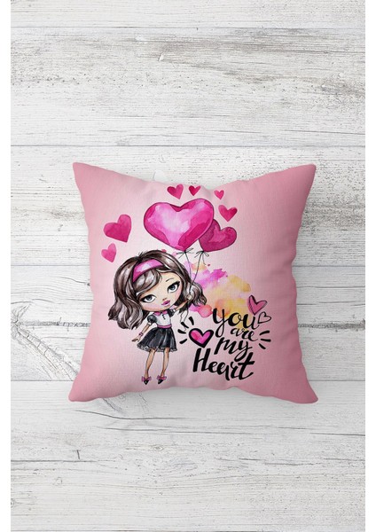You Are My Heart Çift Tarafı Baskılı Gizli Fermuarlı Yastık Kılıfı Kırlent Koltuk Yastık Kılıfı