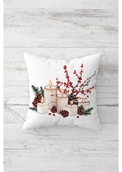 Yılbaşı Mumları Çift Tarafı Baskılı Gizli Fermuarlı Yastık Kılıfı Kırlent Koltuk Yastık Kılıfı