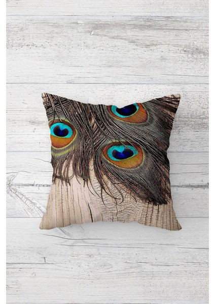 Renkli Tavus Kuşu Tüyü Çift Tarafı Baskılı Gizli Fermuarlı Yastık Kılıfı Kırlent Yastık Kılıfı