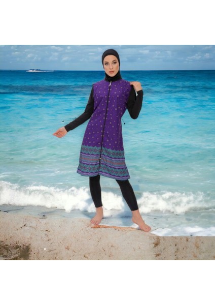 Uzun Kollu Çiçek Desenli Tam Tesettür Mayo fiyatları