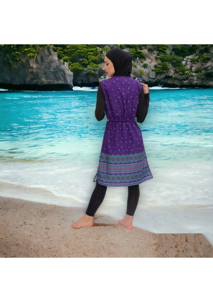 Uzun Kollu Çiçek Desenli Tam Tesettür Mayo indirimleri