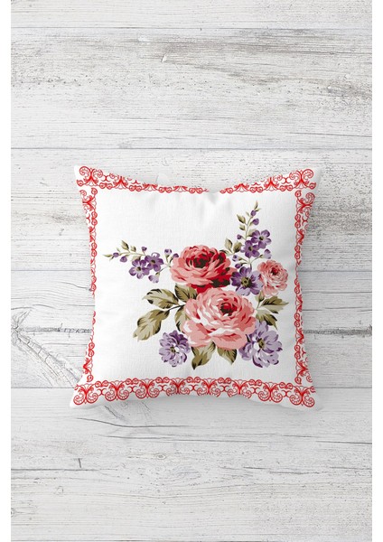 Renkli Gül Desenli Çift Tarafı Baskılı Gizli Fermuarlı Yastık Kılıfı Kırlent Koltuk Yastık Kılıfı