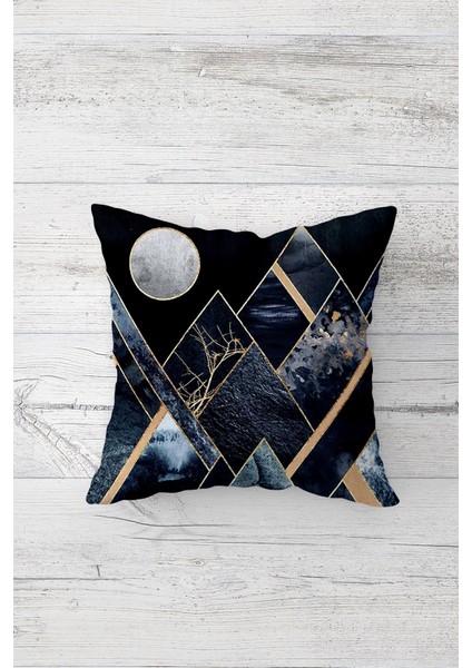 Gece ve Ay Geometrik Çift Tarafı Baskılı Gizli Fermuarlı Yastık Kılıfı Kırlent Koltuk Yastık Kılıfı