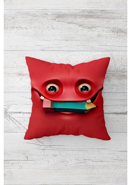 Gülen Pembe Emoji Çift Tarafı Baskılı Gizli Fermuarlı Yastık Kılıfı Kırlent Koltuk Yastık Kılıfı