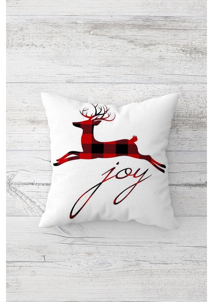 Ekose Geyik Desenli Çift Tarafı Baskılı Gizli Fermuarlı Yastık Kılıfı Kırlent Koltuk Yastık Kılıfı