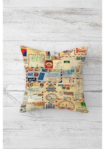 Posta Pulu Desenli Çift Tarafı Baskılı Gizli Fermuarlı Yastık Kılıfı Kırlent Koltuk Yastık Kılıfı