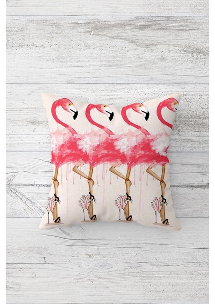 Flamingo Desenli Çift Tarafı Baskılı Gizli Fermuarlı Yastık Kılıfı Kırlent Koltuk Yastık Kılıfı