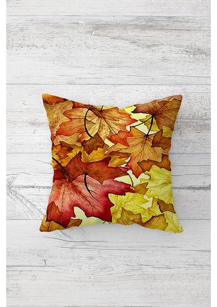 Renkli Sonbahar Yapraklı Çift Tarafı Baskılı Gizli Fermuarlı Dekoratif Kırlent Koltuk Yastık Kılıfı