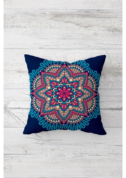 Mandala Desenli Çift Tarafı Baskılı Gizli Fermuarlı Yastık Kılıfı Kırlent Koltuk Yastık Kılıfı