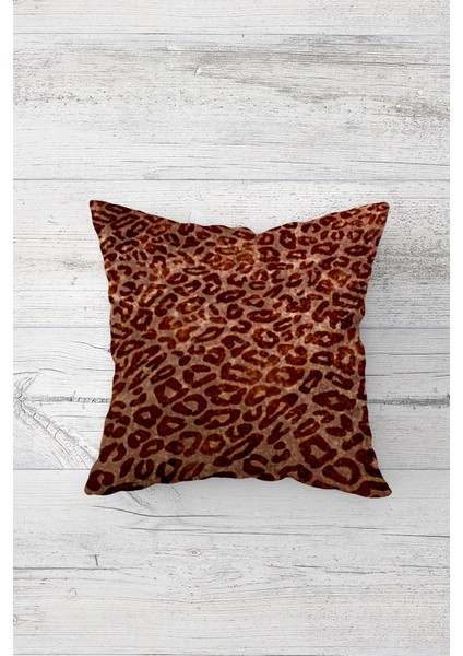 Kahverengi Leopar Desen Çift Tarafı Baskılı Gizli Fermuarlı Yastık Kılıfı Kırlent Yastık Kılıfı