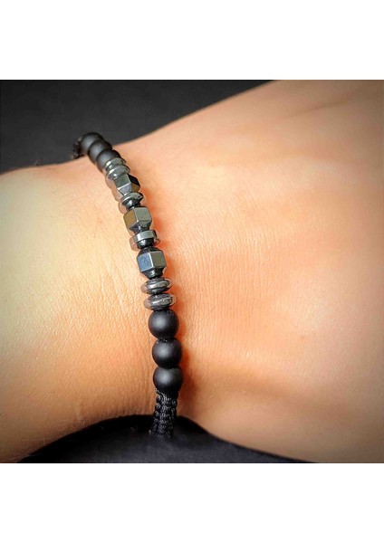 Hematit -Oniks Makrome Örgü Kombin-1 Doğal Taş Bileklik fiyatları