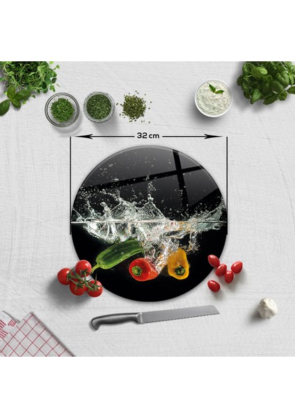 Kapya Biberleri | Cam Kesme Tahtası - Cam Kesme Tablası | Çap 32cm