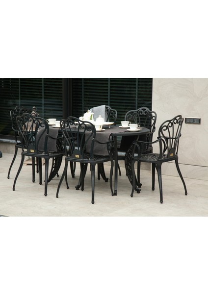 Ferforje Görünümlü Plastik Oval Istanbul Masa Sandalye Takımı 1 Masa 6 Sandalye Balkon, Bahçe Mobilyası fırsatları