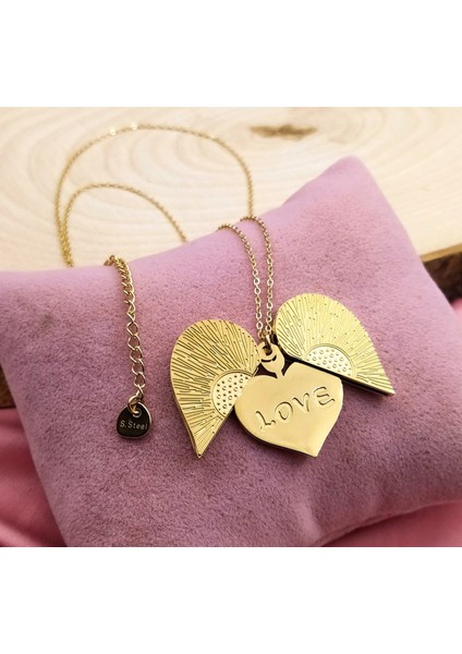 14K Altın Kaplama Çelik Açılabilir Kalp Kolye | Romantik Love Kolye | Altın 45 cm indirimleri