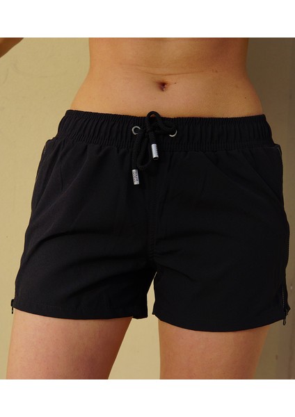 Kadın Siyah Düz Renk Iki Yan Fermuarlı Mini Boy Mayo Deniz Şortu fırsatları