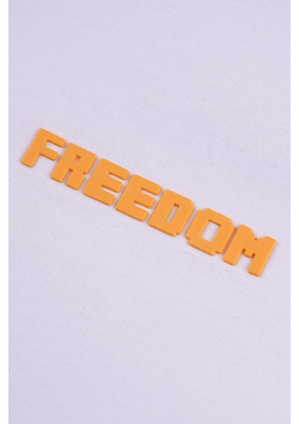 Bisiklet Yaka Kısa Kol Freedom Baskılı Beyaz Renk Erkek Çocuk Tshirt