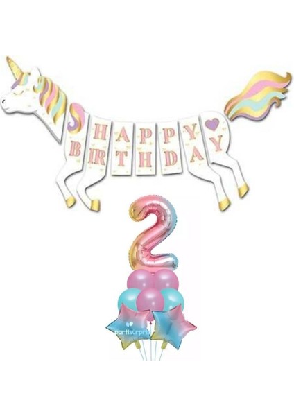 Unicorn 2 Yaş Happy Birthday Gökkuşağı