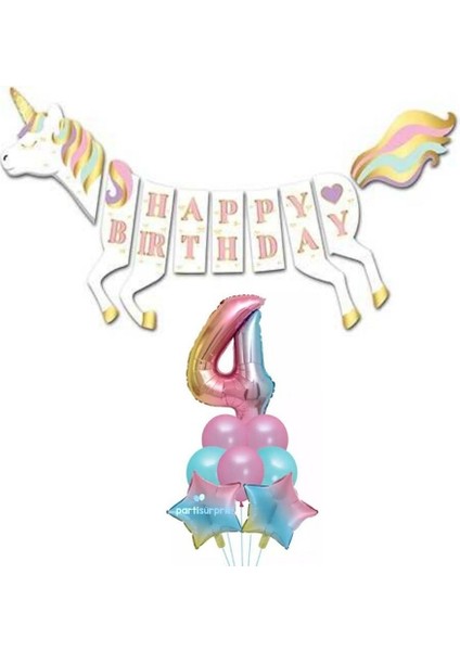Unicorn 4 Yaş Happy Birthday Gökkuşağı