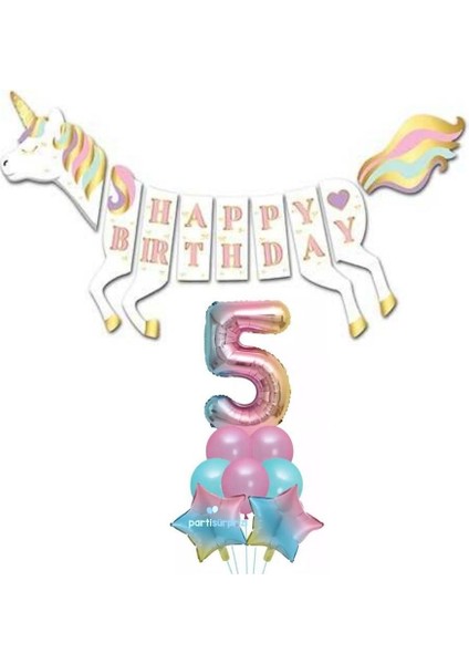 Unicorn 5 Yaş Happy Birthday Gökkuşağı