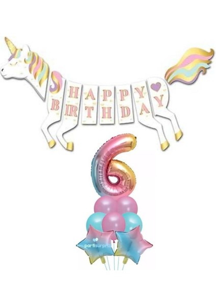 Unicorn 6 Yaş Happy Birthday Gökkuşağı