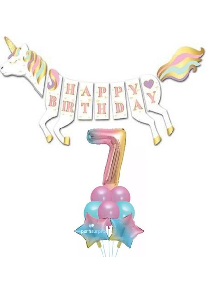 Unicorn 7 Yaş Happy Birthday Gökkuşağı