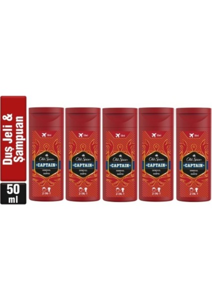 Old Spice Captain Duş Jeli & Şampuan 50 ml x 5 Adet