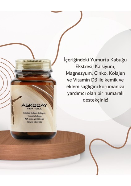 Yumurta Kabuğu Ekstresi, Hidrolize ve Vitaminler Içeren Komplex Gıda Takviyesi 30 Tablet Askoday Nem-Coll